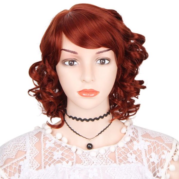 Aisi Hair Short Wavy Red Wig Side Part Hair With Bangs For Woman