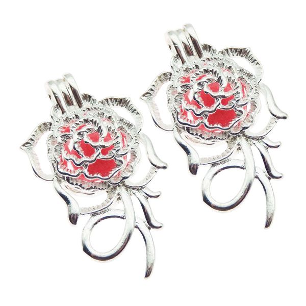 

10pcs bright silver rose pearl cage jewelry making beads cage pendant aroma essential oil diffuser locket for oyster pearl