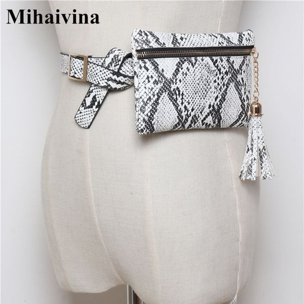

mihaivina fashion women waist bag serpentine belt bag female vintage waist pack lattice fanny pack tassel lady zipper coin purse