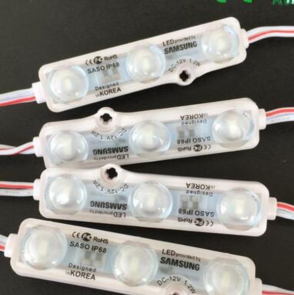 SMD5730 3LEDS LED Modülü Su Geçirmez 1.2 W / PC DC12V Beyaz / Sıcak Beyaz / Kırmızı / Yeşil / Mavi / Sarı Samsung Çip Dize Lambası