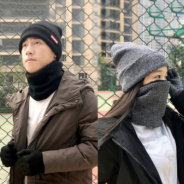 

new autumn and winter knitted hat scarf gloves wild men and women wool plus velvet thick warm to resist cold couple three-piece, Blue;gray