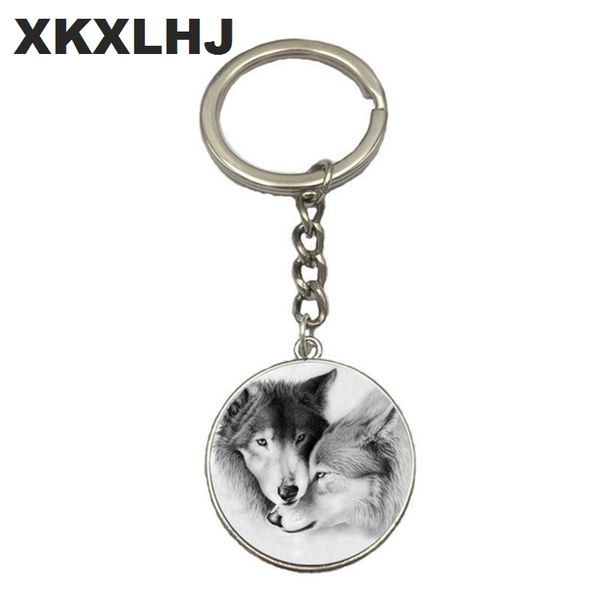 

wolf moon keychain wolf moon cabochon glass product keyring full jewelry pendant key chain ring, Silver