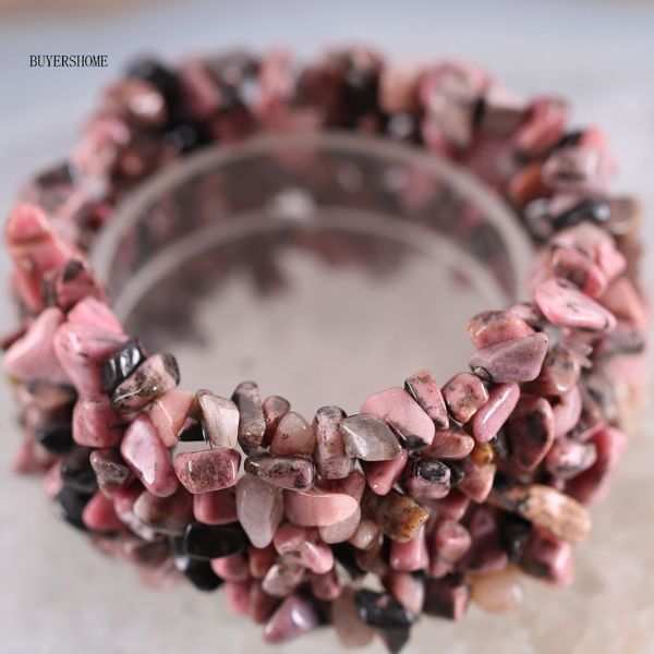 

fashion jewelry stretch pink rhodonite weave chip bracelet 7" 1pcs h133, Black