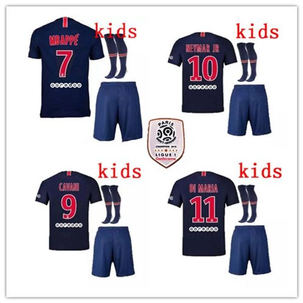 

2018 2019 Paris 7 MBAPPE kids kit soccer Jerseys with ligue 1 patch 18 19 psg VERRATTI CAVANI DI MARIA MAILLOT football SHIRT