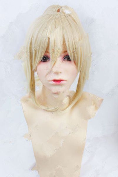 

ly & cs sale dance party cosplays>>>japan anime fate stay night saber cosplay wig ponytail light gold/blonde wig cap, Black;brown