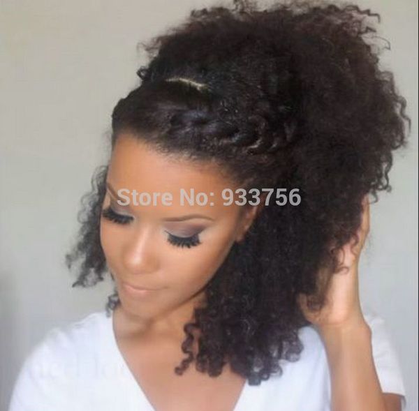 

clip in natural brown hair 3c kinky curly drawstring ponytails hair extensions 140g 16inch 100human hair pony tail, Black