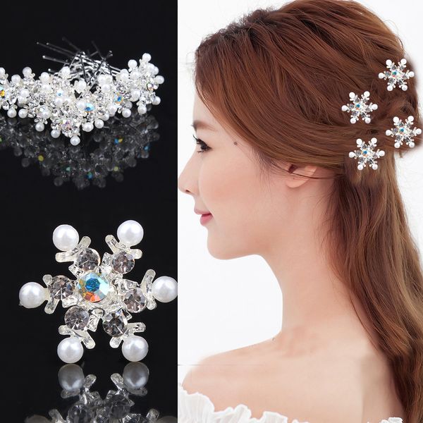 Brillante fiocco di neve Stunning Whosale Accessori per gioielli da sposa Nuziale Donne Prom Clip Perline Copricapo personalizzati Fermagli per capelli Barrettes