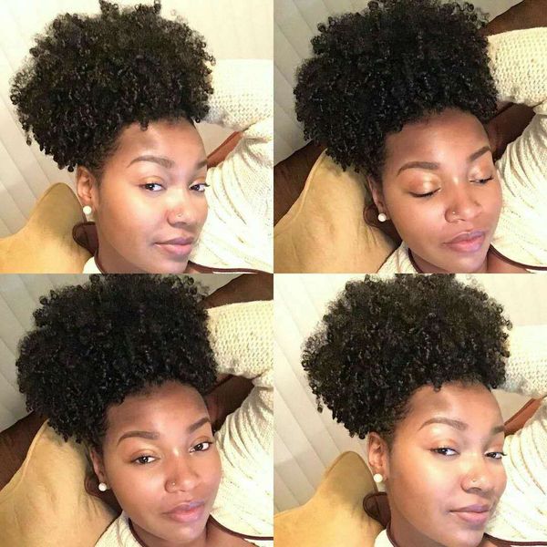 

style afro short kinky curly ponytail bun high grade pony tail hairpiece 120g human hair ponytail for black women