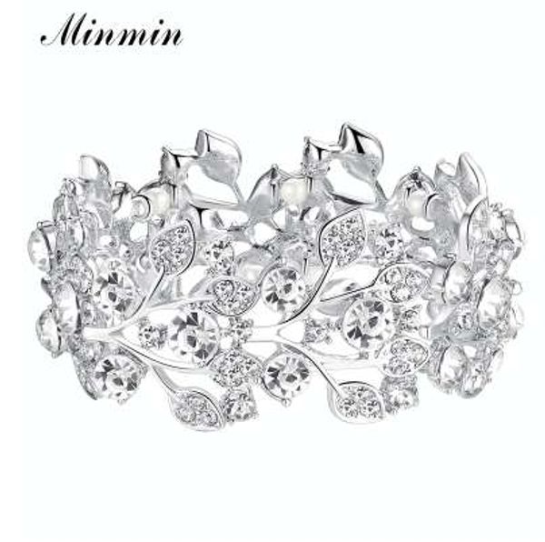 

minmin crystal leaf silver color bridal bracelets for women wholesale wedding jewelry bracelets bangle fashion accessory sl108, Golden;silver