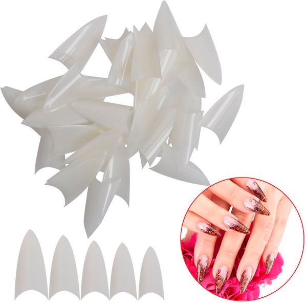 

500pcs false point stiletto uv gel acrylic nail making tips natural, Red;gold