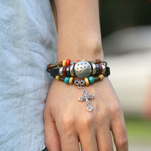 

cross leather bracelets bead charm bracelets vintage jewelry cross i love jesus church jewelry gifts valentine's day gift, Golden;silver