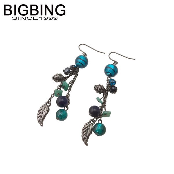 

bigbing jewelry fashion black beads shell leaf dangle earring fashion jewelry earring women z077, Silver
