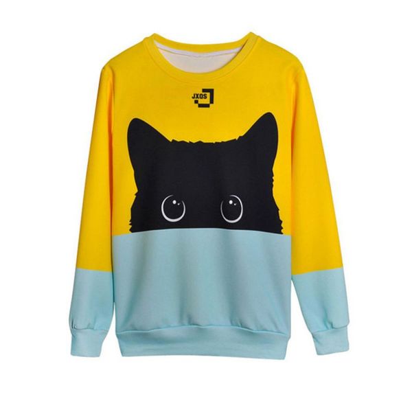 

cute 3d cat print women sweatshirt hoodies long sleeve o-neck pullover 2018 autumn winter harajuku fashion casual pullover, Black