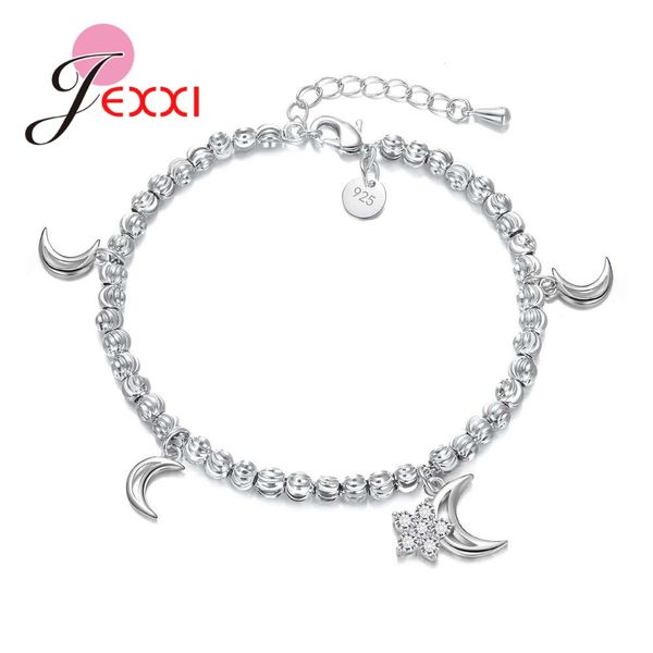 

jexxi fashion sier moon charms bracelet bangle for women diy 925 crystal beads fit original bracelets women pulseira jewelry, Golden;silver
