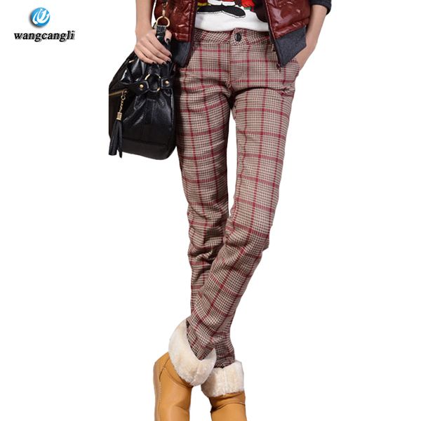 

2017 winter pants women plus size women khakai fashion thick warm casual pencil pencil pants cashmere casual plaid, Black;white