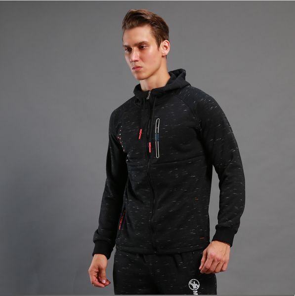 

leisure sporting hooded jackets for men outerwear zipper black men running jacket with poackets workout gym clothes, Black;red