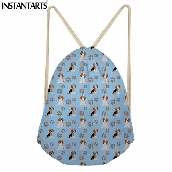 

instantarts beagle dog printing women men drawstring bags casual small shoes ball storage bag fashion string backpack for female