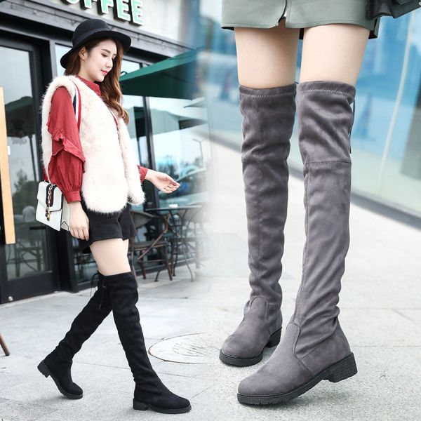 

2018 autumn and winter new pattern elastic boots overknee woman boots with long and knee high with women's shoes, Black