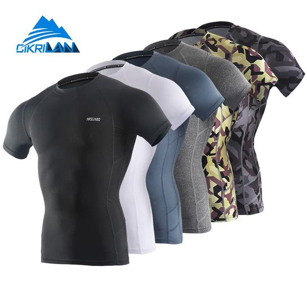 

compression summer mens quick dry t-shirts training fitness hiking outdoor t-shirt men short sleeve climbing cycling t shirt, Gray;blue