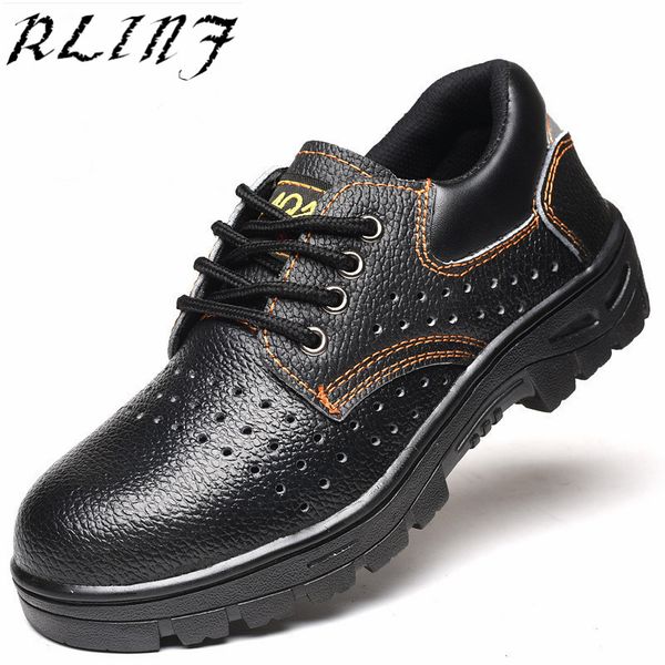 

rlinf anti-smashing anti-piercing steel toe cap work protective shoes summer breathable lightweight safety shoes, Black