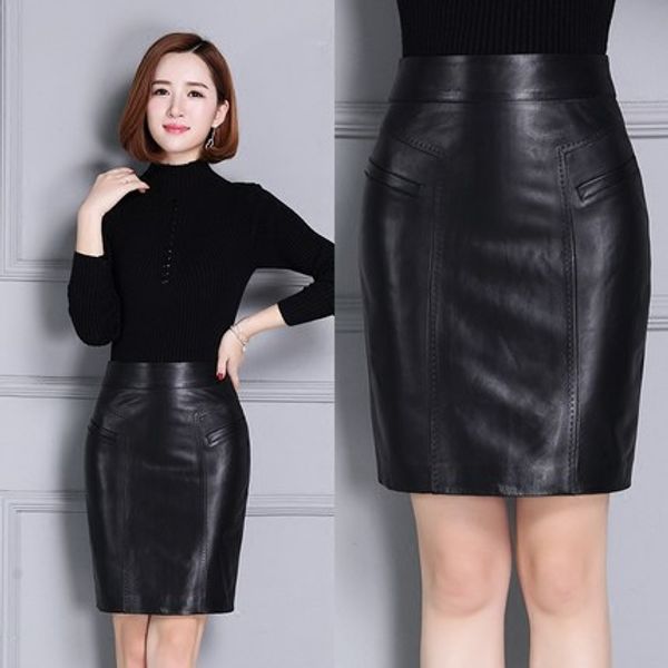 

leather sheepskin skirt, Black