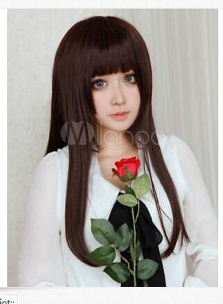 

new fashion straight dark brown short natural hair wig wigs for women, Black;brown
