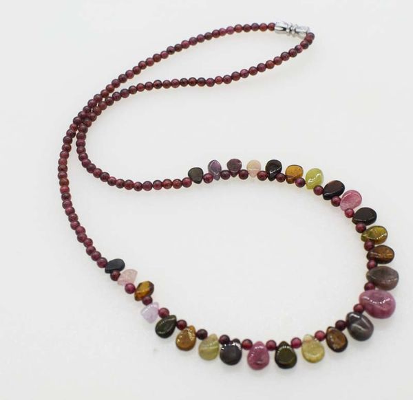 

red garnet round necklace tourmaline drop 3mm 18inch fppj wholesale beads nature blue rabinbow, Silver
