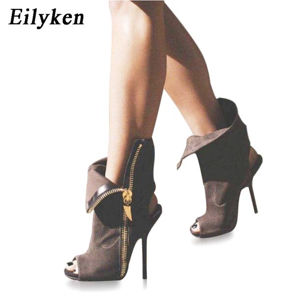 

eilyken women ankle boots lapel front open stilettos pumps peep toe woman ankle boots gladiator sandals, Black