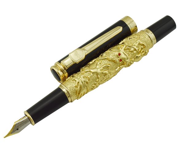 

jinhao vintage fountain pen auspicious dragon carving heavy pen, iridium fine nib noble golden business office school supplies