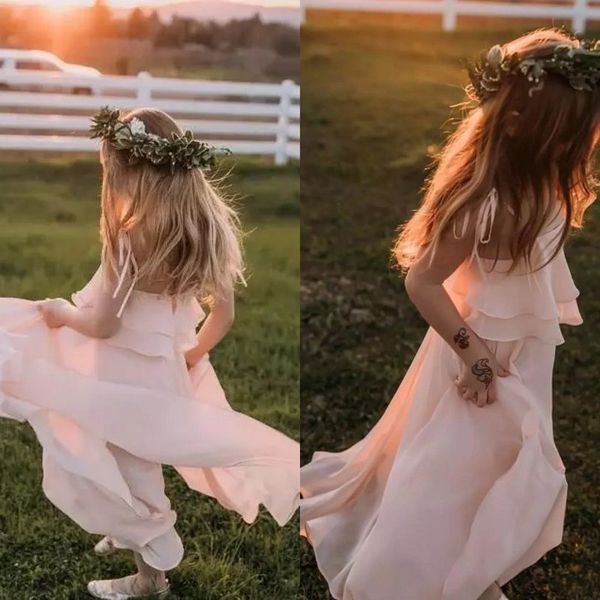 Bohemian 2018 Blush Pink Chiffon Flower Girls Dresses For Boho