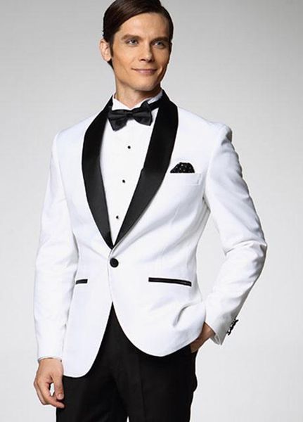 

2018 new two pieces white groom tuxedos custom made shawl black collar groomsman suit men wedding suits (jacket+pants+tie), Black;gray