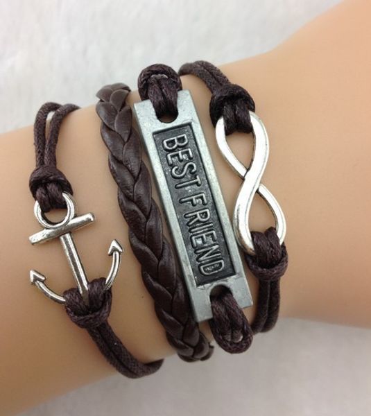 

1pcs infinity handmade bracelet.metal charm,wax cord,leather bracelet fashionable jewerlly bracelet 896, Golden;silver