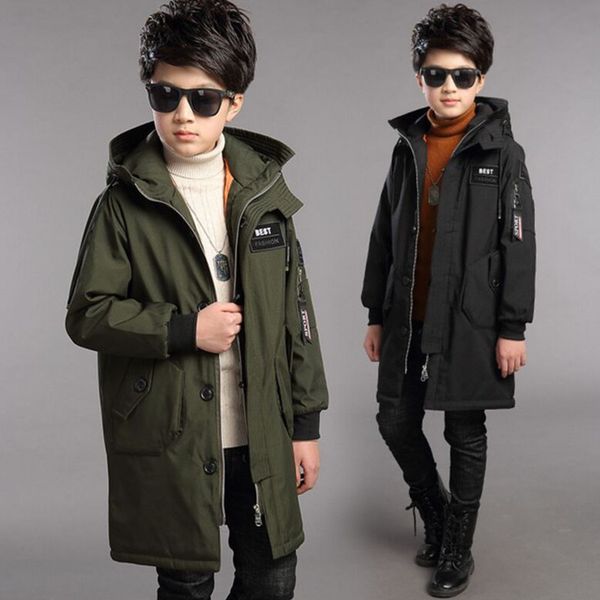 

children's winter jackets boys outerwear & coats long hooded thick warm cotton boys winter childre clothing parka kids fit 6-14t, Blue;gray