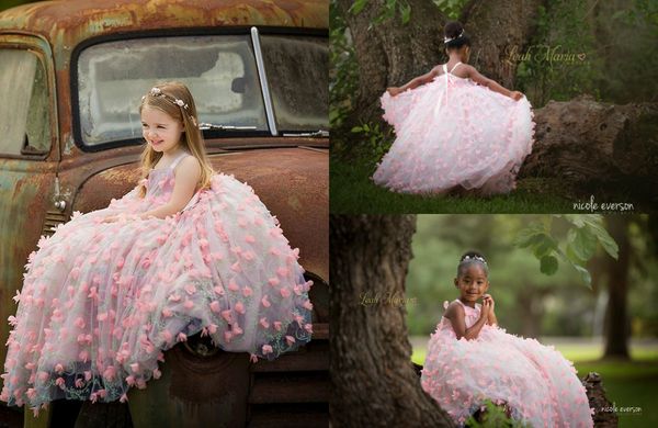 

sweet pink flower girl dresses special occasion for weddings floor length kids pageant gowns appliques first communion dress party gowns, White;blue