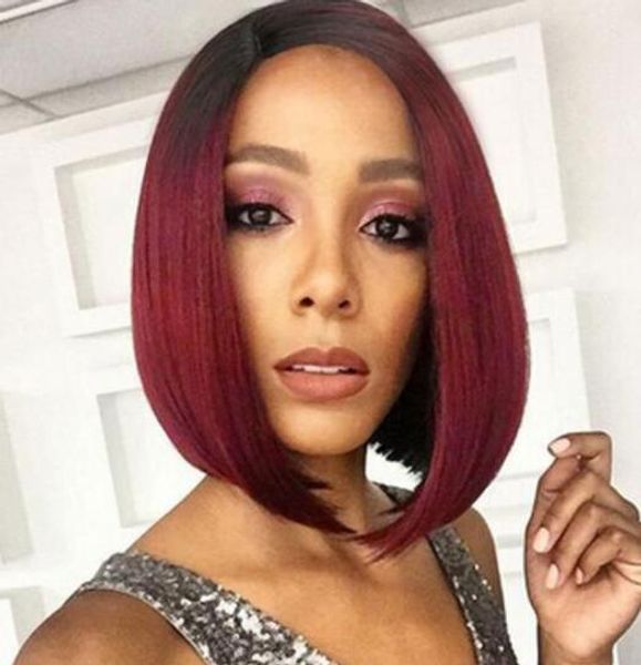 Synthetic Ombre Pink Green Grey Burgundy Color Medium High Temperature Fiber Wigs For Black Women Bobo Hairstyle Wigs Ladies Wigs Ombre Synthetic Wigs