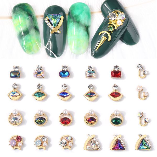 

5pcs/pack 3d alloy nail art decorations crystals rhinestones nail charms round triangle design gems rivets for manicure jewelry, Silver;gold