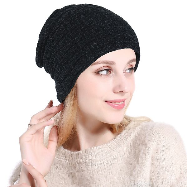 

2019 new fashion knit turban women's autumn winter female hats striped knitted beanies cap twist arab hair wrap solid casual hat cap, Blue;gray