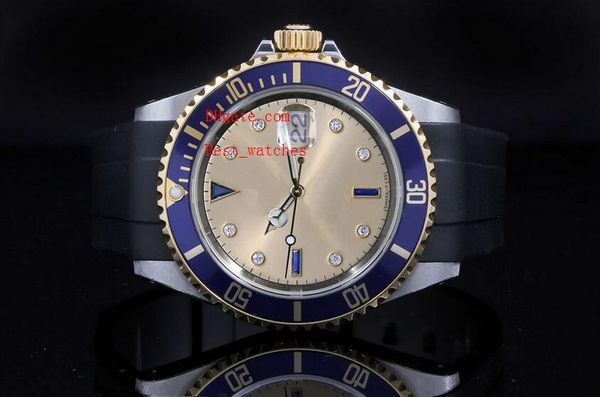

luxury sapphire blue ceramic bezel 116613 rubber bracelet diamond 40mm automatic mechanical asia 2813 movement men watches, Slivery;brown