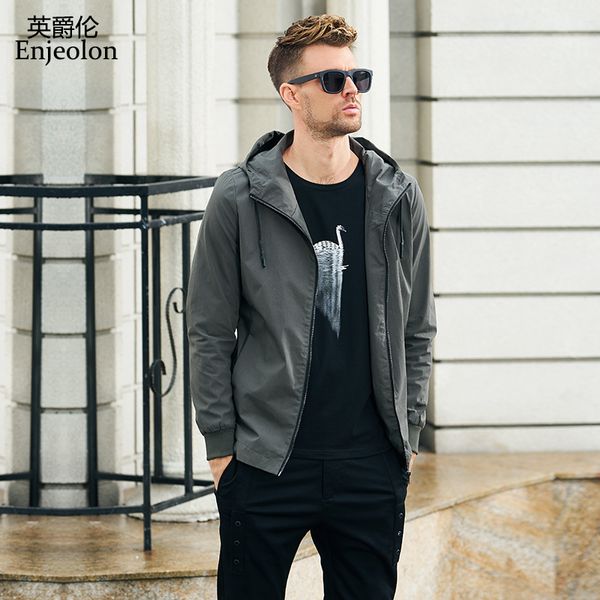 

enjeolon new hoodies bomber jackets coat men black solid mens jcaket 3xl coats hoody collar jacket clothes jk2602, Black;brown