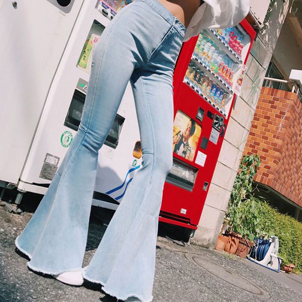 

lguc.h push up flare jeans women high waist jeans trendy denim bell bottom trousers woman wide leg 2018 female pants, Blue
