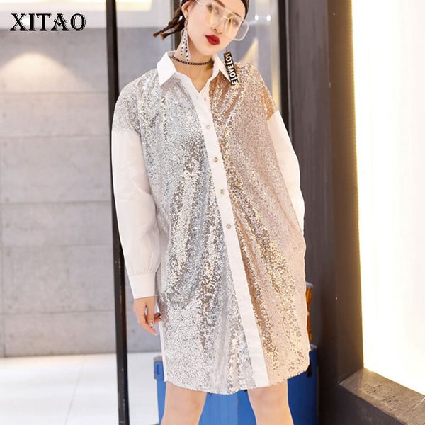 

xitao] europe 2018 new spring street women cartoon print single breasted full sleeve sequined turn-down collar blouses cxb1033, White