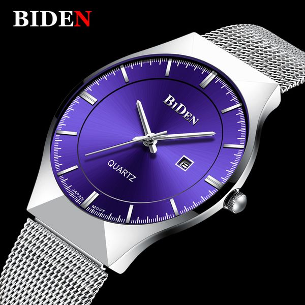 

business biden maille belt men watches stainless steel quartz casual man watches waterproof calendar clocks movement, Slivery;brown