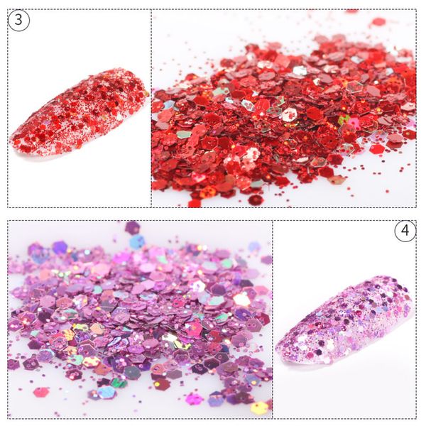 

1 box holographic nail glitter flakies irregular hexagon iridescent sequins powder diy manicure nail art decoration chrome, Silver;gold