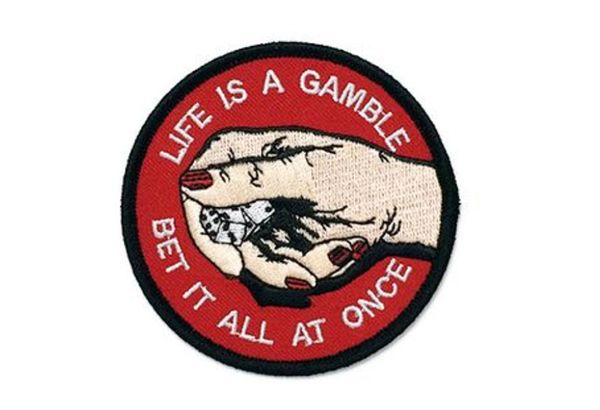 Brandneues „Life Is A Gamble Ball“-Applikations-Cartoon-Kleid-Stickerei-Patch zum Aufbügeln oder Aufnähen auf Kleidung, 100 % Stickerei-Patch, Applikationsabzeichen kostenlos