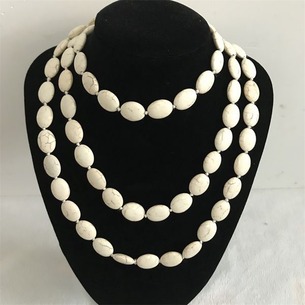 

120cm long 12*16mm flat oval turquoises necklace natural stone knot jewelry fashion necklaces 2019 2018 women bijoux, Silver