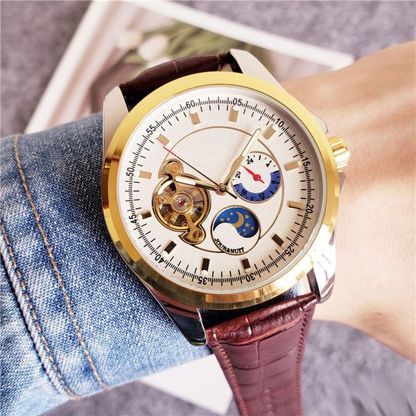 

AAA men's watches luxury brand fashion mechanical automatic moon phase flywheel leather strap wrist watch for mens best gift all dials work