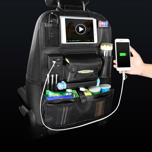 

auto car storage bag seat multi pocket travel storage hanger car usb charger seat cover organizer holder backseat