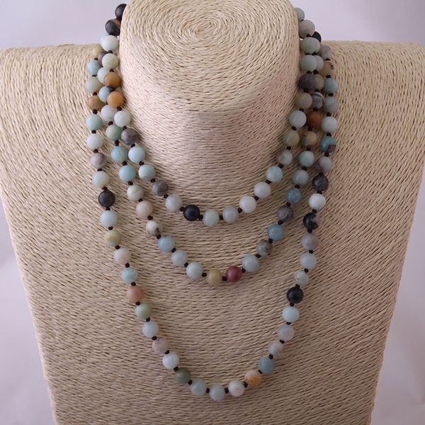 

artisan jewelry fashion knotted long halsband amazonite stones women beaded designer necklaces, Silver
