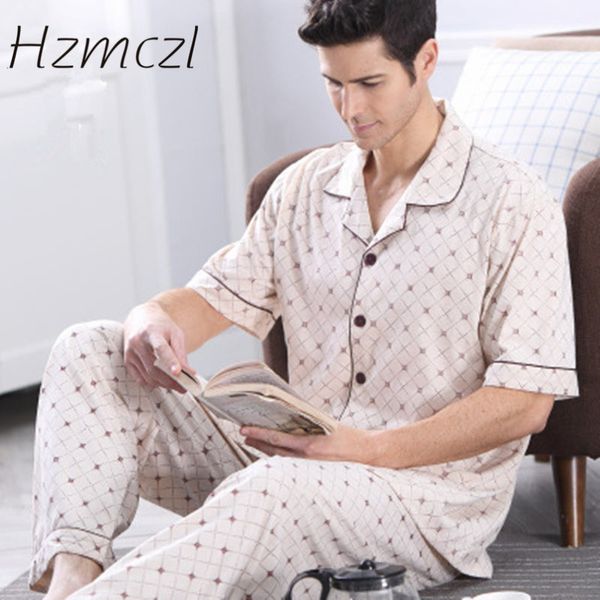 

hzmczl spring men's pajamas long sleeve sleepwear cotton plaid cardigan pyjamas men lounge pajama sets plus size -4xl sleep, Black;brown
