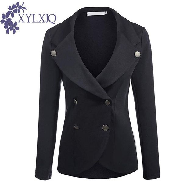 

xylxjq autumn winter women slim waist suit jacket plus size double breasted blazer feminino long sleeve chaqueta mujer jb164, White;black